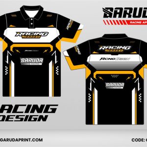 Jersey Racing GRC-35 Hitam–Kuning Mustard dengan Panel Putih Clean, Aksen Lightning Bolt, dan Frame Racing Simetris