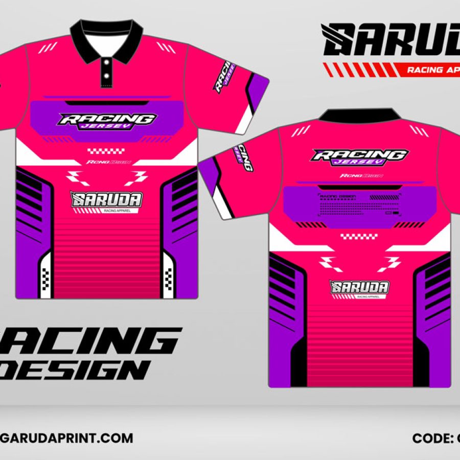 Jersey Racing GRC-42 Pink Fuchsia–Ungu Electric dengan Gradasi Neon, Panel Tech Racing, dan Motif Garis Horizontal Speed