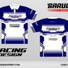 Jersey Racing GRC-43 Putih–Biru Navy dengan Motif Stripe Linear, Panel Tech Clean, dan Desain Racing Minimalis Modern