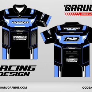 Jersey Racing GRC-46 Hitam–Biru Langit dengan Panel Armor Tech, Aksen Biru Pastel, dan Motif Garis Vertikal Modern