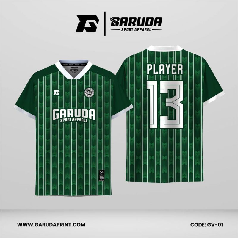 Jersey Retro GV-01 Hijau Emerald dengan Motif Stripe Klasik dan Pattern Subtle, Desain Clean untuk Jersey Custom Modern