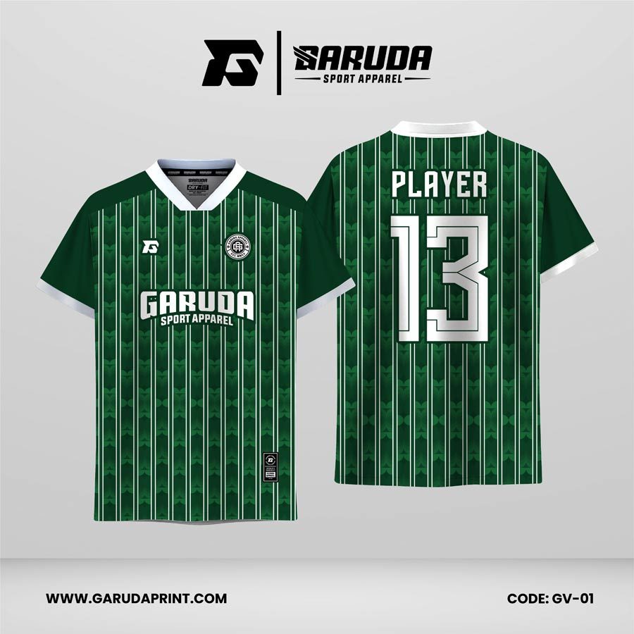 Jersey Retro GV-01 Hijau Emerald dengan Motif Stripe Klasik dan Pattern Subtle, Desain Clean untuk Jersey Custom Modern