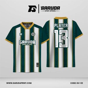 Jersey Retro GV-03 Hijau Forest–Putih dengan Aksen Gold dan Motif Stripe Klasik, Desain Clean Elegan untuk Jersey Premium
