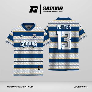 Jersey Retro GV-04 Biru Navy–Putih dengan Motif Stripe Horizontal dan Pattern Subtle, Desain Clean Klasik Modern