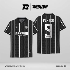 Jersey Retro GV-22 Hitam–Abu dengan Stripe Vertikal dan Motif Anyaman Garis Silang, Desain Klasik yang Elegan