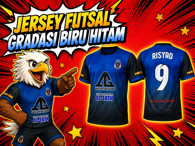 Jersey Futsal Biru Hitam Tampil Sporty dengan Detail Nama dan Nomor Punggung