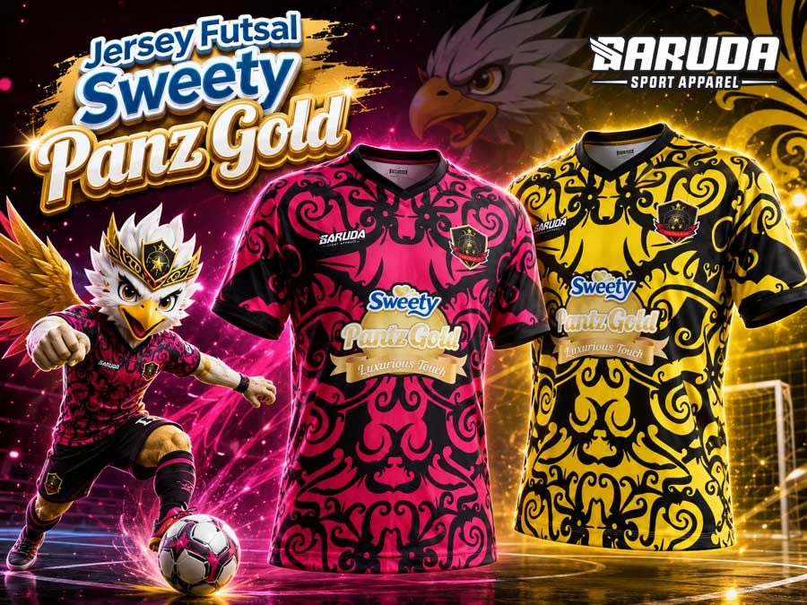 Jersey Futsal Sweety Panz Gold Tampil Mencolok dengan Motif Ornamen Batik