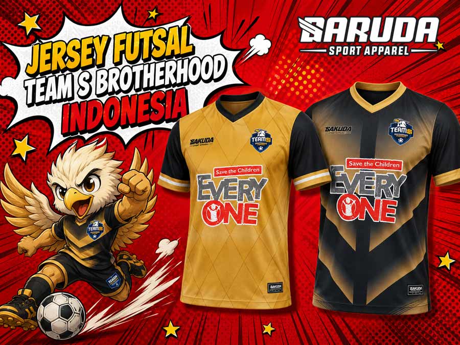 Jersey Futsal Team S Brotherhood Indonesia Tampil Solid dengan Warna Gold dan Hitam