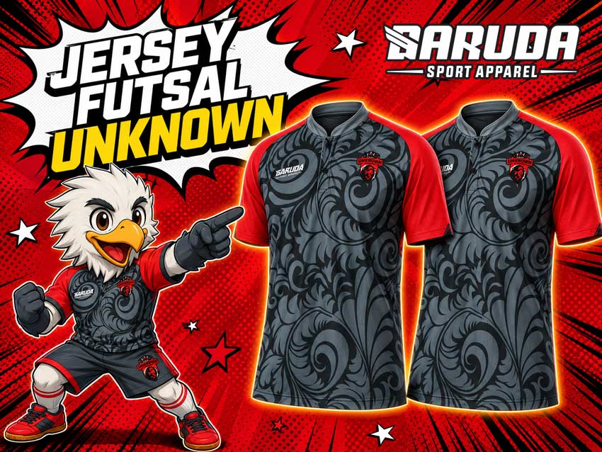 Jersey Futsal UNKNOWN dengan Motif Ornamen Batik dan Pola Raglan