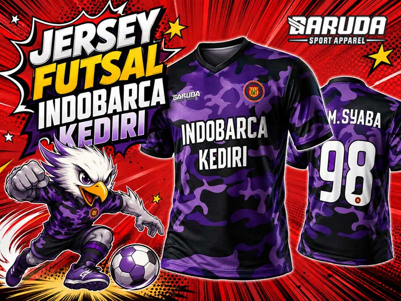 Jersey Indobarca Kediri Tampil Solid dengan Motif Camo Ungu Hitam