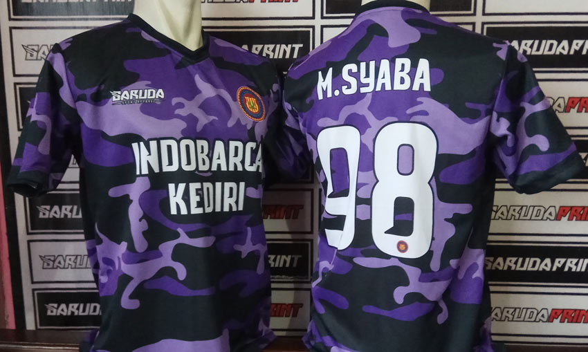 Jersey Indobarca Kediri Tampil Solid dengan Motif Camo Ungu Hitam
