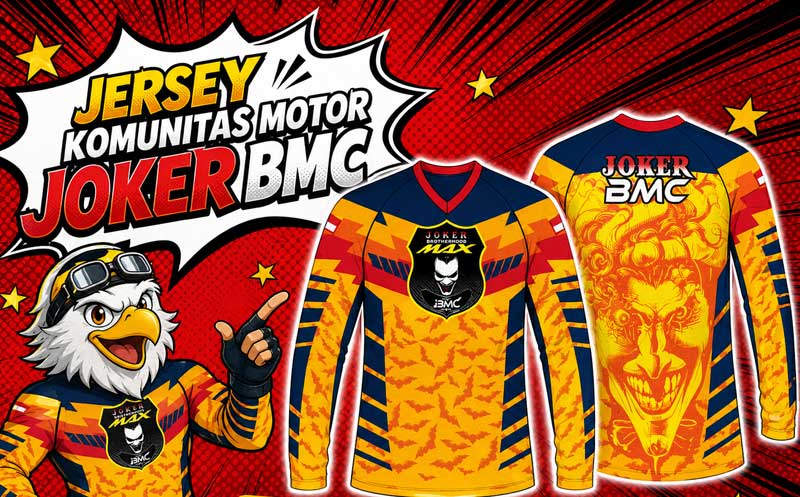 Jersey Komunitas Motor Joker BMC Tampil Mencolok dengan Desain Kuning Oranye