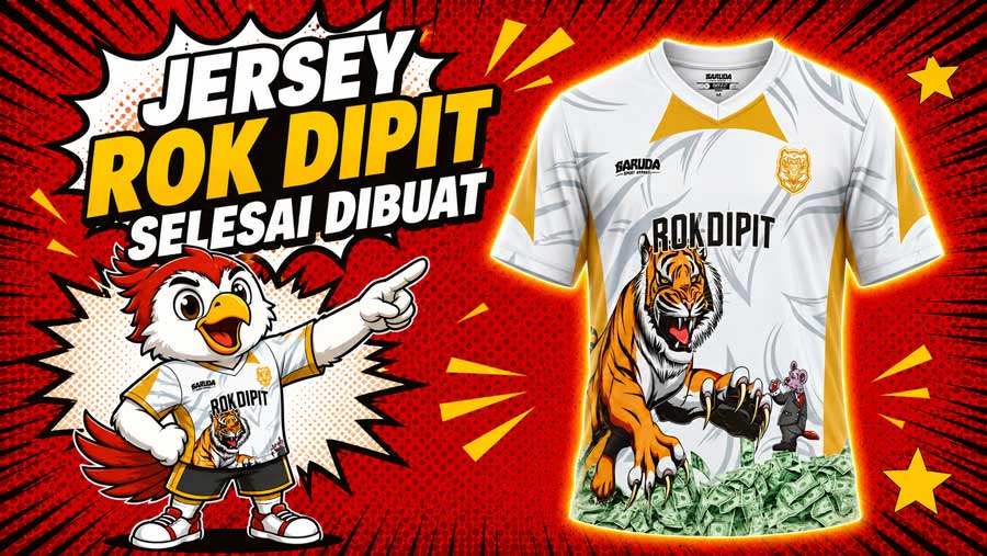 Jersey Rok Dipit Kombinasi Putih dan Kuning dengan Ilustrasi Harimau
