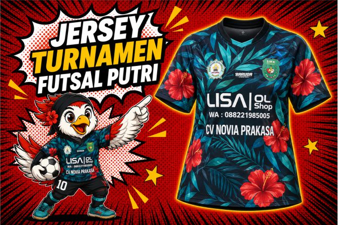 Jersey Turnamen Futsal Putri Tampil Kompak dengan Motif Floral yang Berani