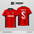 Jersey Futsal GS-05 Merah Hitam Motif Segitiga A-Line Berulang dengan Tekstur Garis Halus