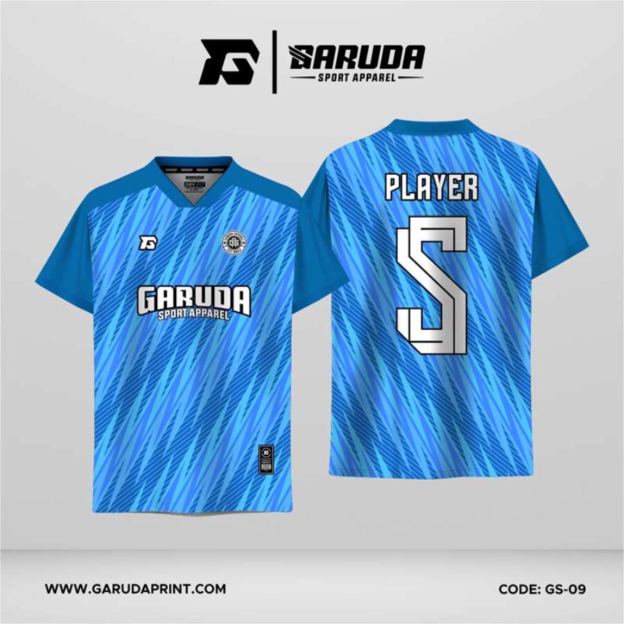 Jersey Futsal GS-09 Biru Muda Toska Motif Garis Slash Diagonal yang Segar dan Cepat