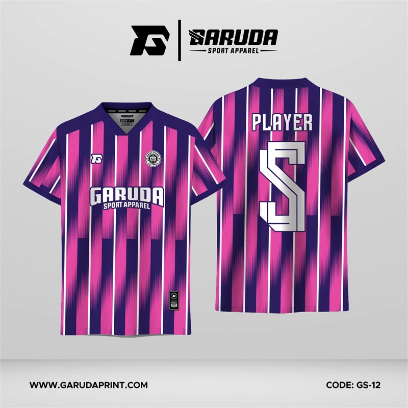 Jersey Futsal GS-12 Ungu Pink Motif Vertical Brush Stripe dengan Efek Blur Cepat