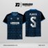 Jersey Futsal GS-13 Hitam Biru Motif Jam Pasir Geometris dengan Garis Horizontal Berlapis