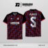 Jersey Futsal GS-15 Hitam Merah Biru Motif Ulir Terputus dengan Aksen Blok Biru Miring