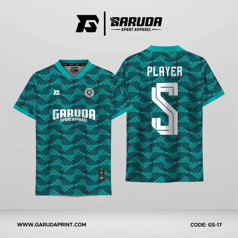 Jersey Futsal GS-17 Toska Hitam Motif Anyaman Diagonal dengan Tekstur Arsiran Abstrak