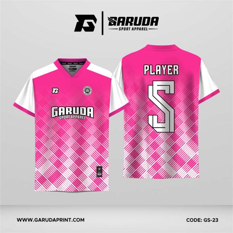 Jersey Futsal GS-23 Pink Putih Motif Diagonal Line Gradient yang Cerah dan Clean
