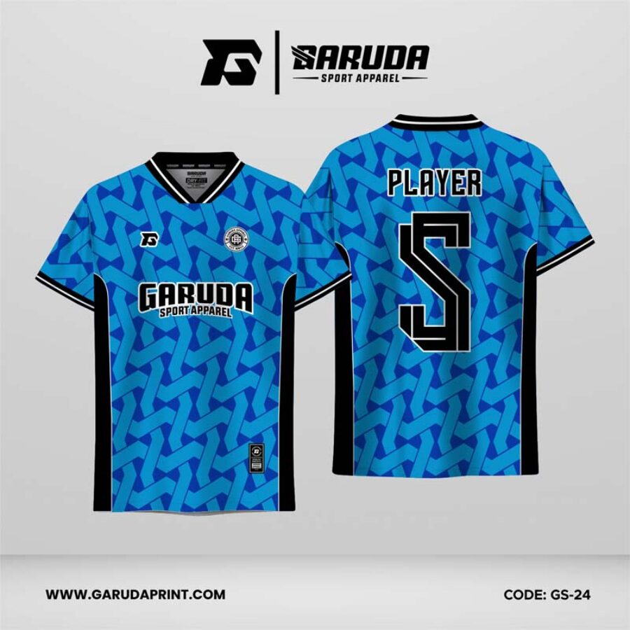 Jersey Futsal GS-24 Biru Toska Navy Motif Anyaman Patah Geometris yang Modern