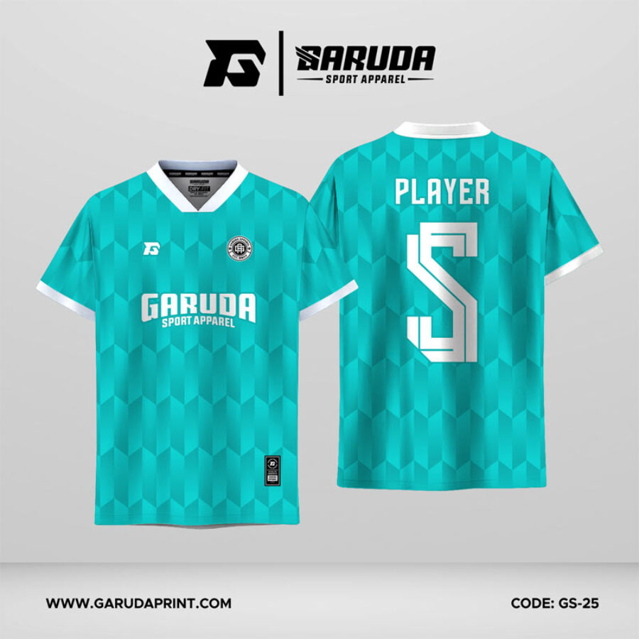 Jersey Futsal GS-25 Biru Aqua Turquoise Putih Motif Isometrik 3D Tone-on-Tone yang Clean