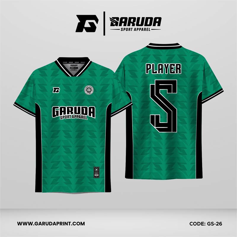 Jersey Futsal GS-26 Hijau Emerald Hitam Motif Herringbone Vertikal Tone-on-Tone