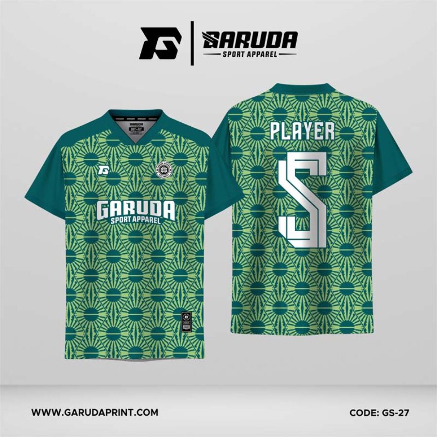 Jersey Futsal GS-27 Hijau Teal Lime Motif Ornamen Geometris Repetitif yang Unik