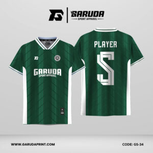 Jersey Futsal GS-34 Hijau Forest Putih Motif Herringbone Tipis Vertikal yang Clean dan Elegan