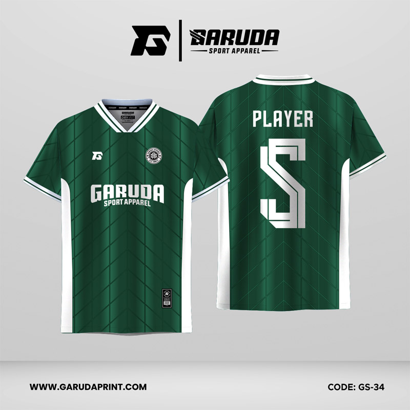 Jersey Futsal GS-34 Hijau Forest Putih Motif Herringbone Tipis Vertikal yang Clean dan Elegan