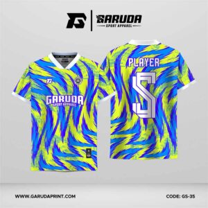 Jersey Futsal GS-35 Lime Neon Biru Ungu Motif Brush Slash Abstrak dengan Dot Texture