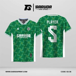 Jersey Futsal GS-36 Hijau Putih Motif Polygon Kristal dengan Aksen Starburst Lime