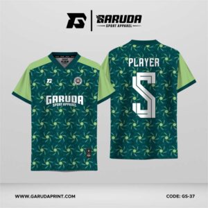 Jersey Futsal GS-37 Hijau Teal Sage Motif Pinwheel Spiral Abstrak yang Fresh