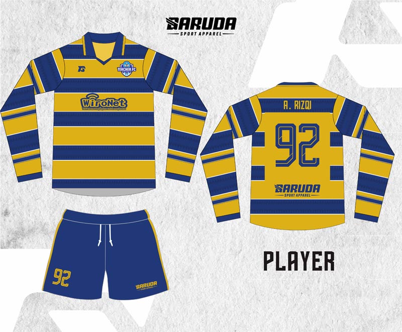 Jersey Futsal Teacher FC Lengan Panjang Navy dan Kuning Kunyit