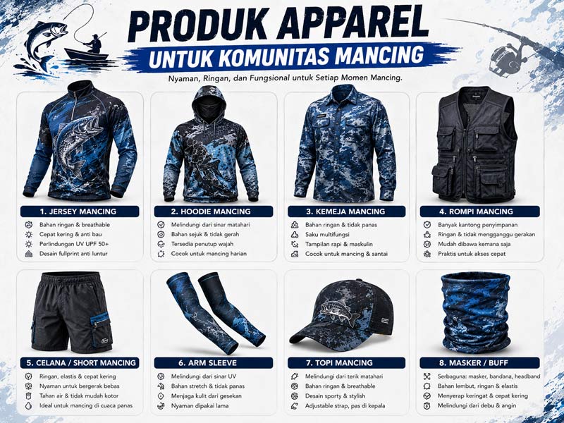 Produk Apparel untuk Komunitas Mancing